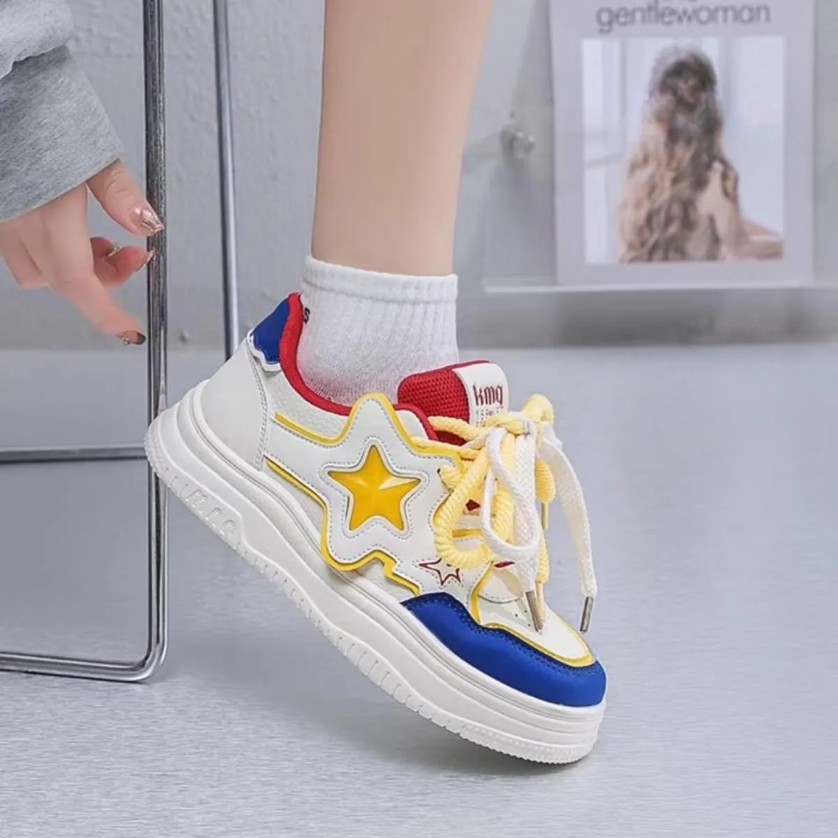 Women's Chunky Platform Sneakers Star Skate Shoes for Sport Travel Casual Preppy Walking Shoes Colorful Back to School
