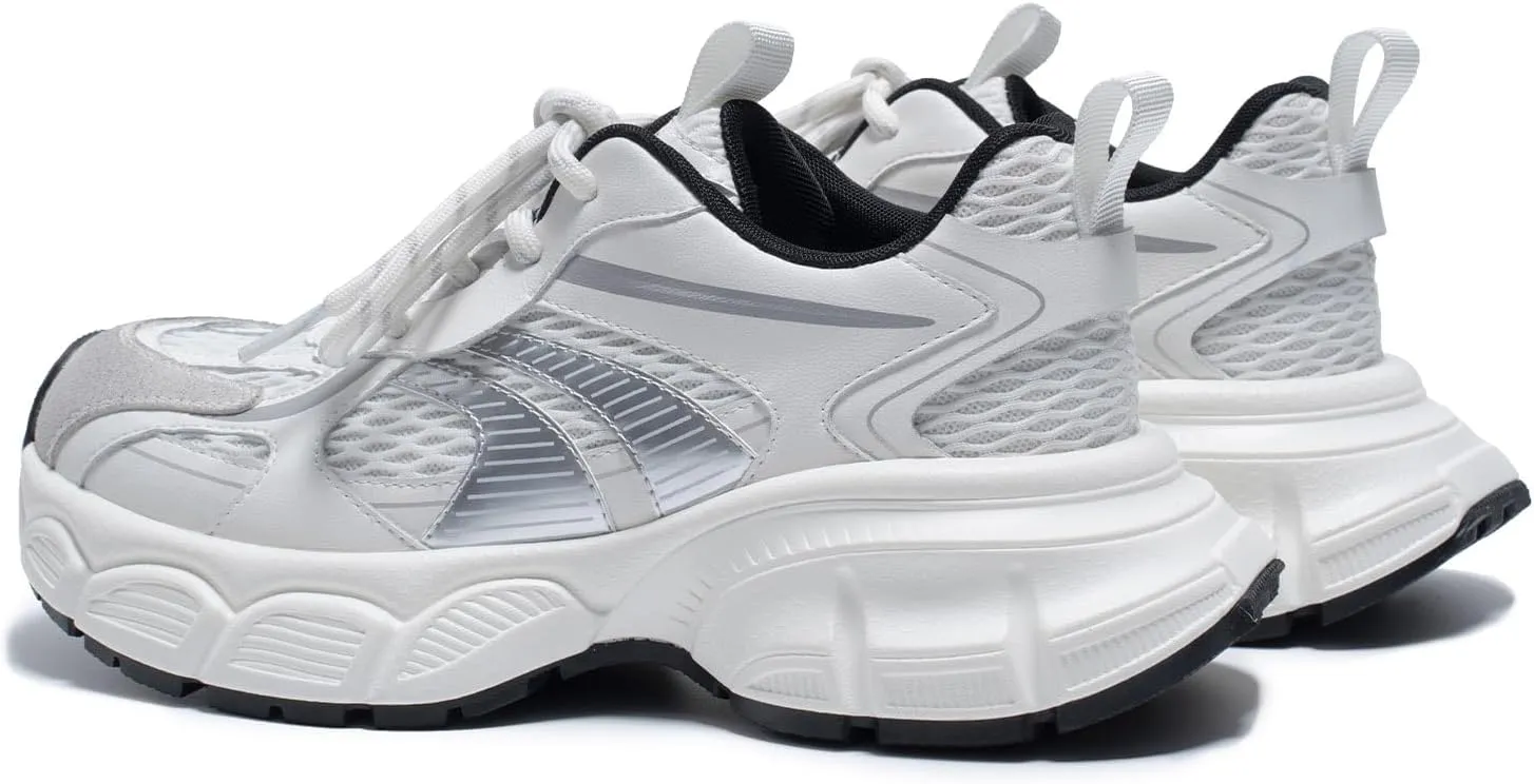 Womens Chunky Sneakers, Fashion Comfortable Round-Toe Sneakers for Women, Leather Lace Up Casual Platform Shoes, Comfortable Tennis Runnig Shoes