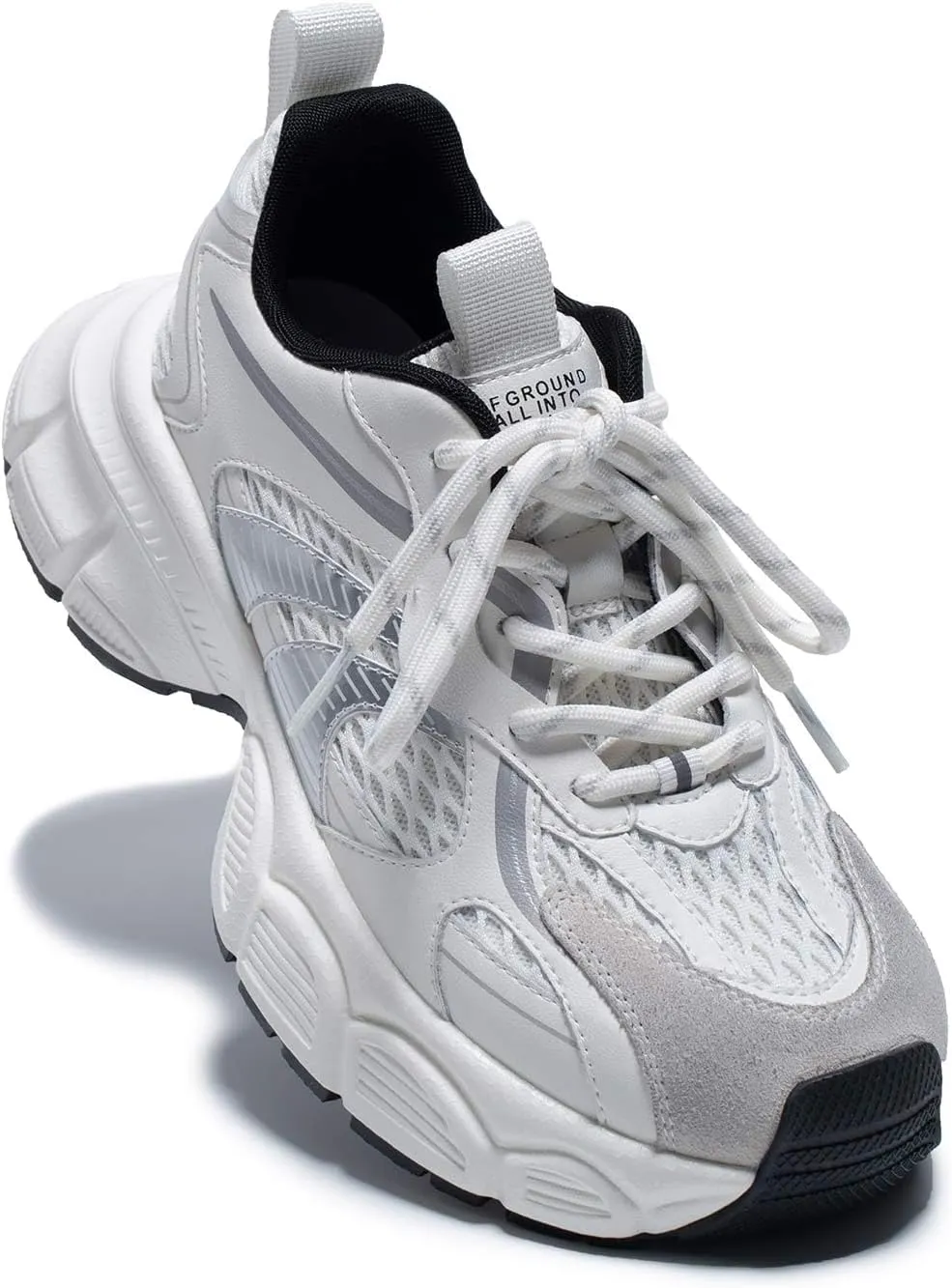 Womens Chunky Sneakers, Fashion Comfortable Round-Toe Sneakers for Women, Leather Lace Up Casual Platform Shoes, Comfortable Tennis Runnig Shoes