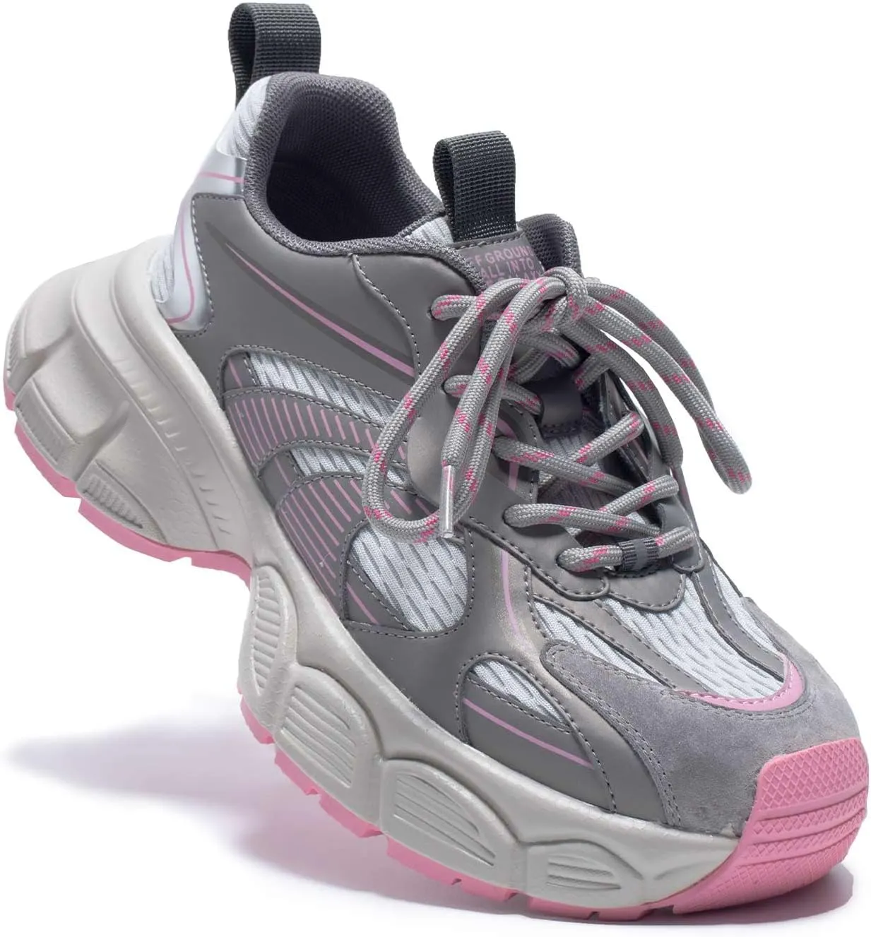 Womens Chunky Sneakers, Fashion Comfortable Round-Toe Sneakers for Women, Leather Lace Up Casual Platform Shoes, Comfortable Tennis Runnig Shoes