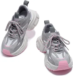 Womens Chunky Sneakers, Fashion Comfortable Round-Toe Sneakers for Women, Leather Lace Up Casual Platform Shoes, Comfortable Tennis Runnig Shoes