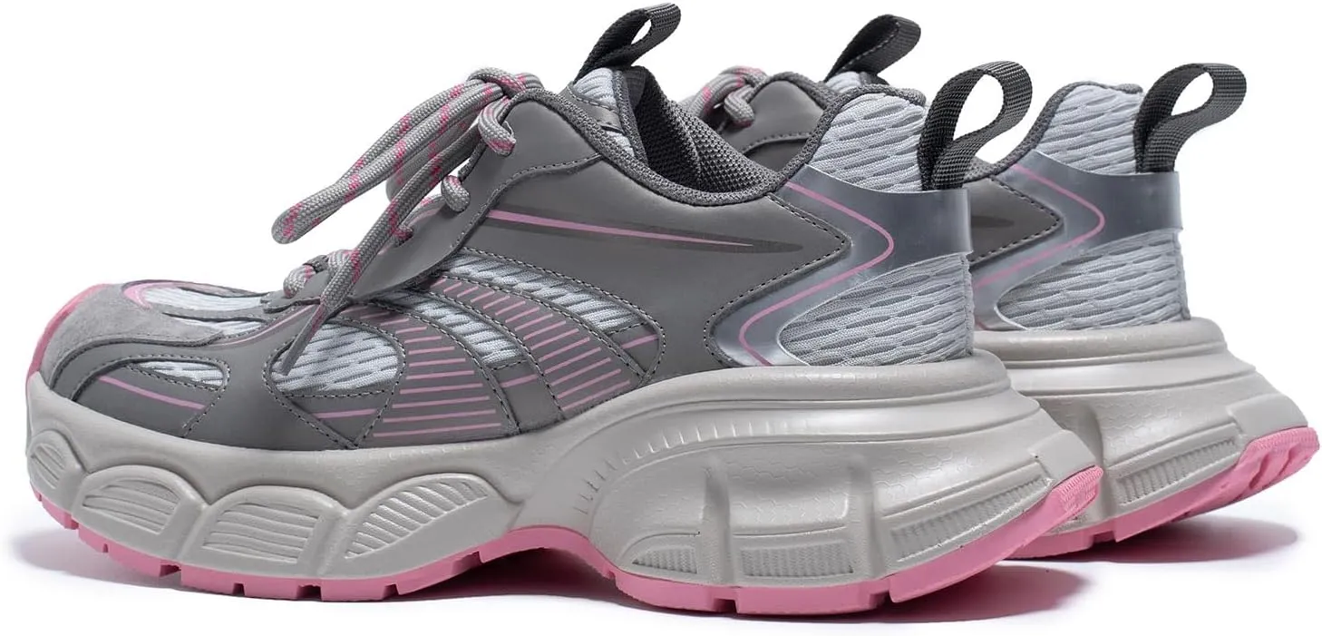 Womens Chunky Sneakers, Fashion Comfortable Round-Toe Sneakers for Women, Leather Lace Up Casual Platform Shoes, Comfortable Tennis Runnig Shoes