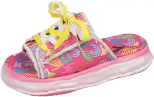 Women's Colorful Printed Cartoon Graffiti Platform Sandals Summer Outer Lace Up Design One Foot Stirrup Open Toe Thick Bottom Beach Slippers