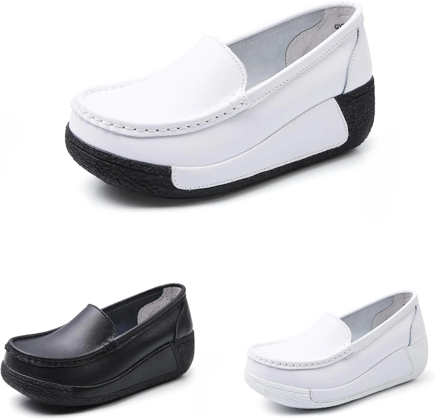 Women's Comfort Wedge Moccasins,Slip-On Low-Top Wedge Loafers,Soft Leather Platform Loafers,Nurse Shoes with Arch Support