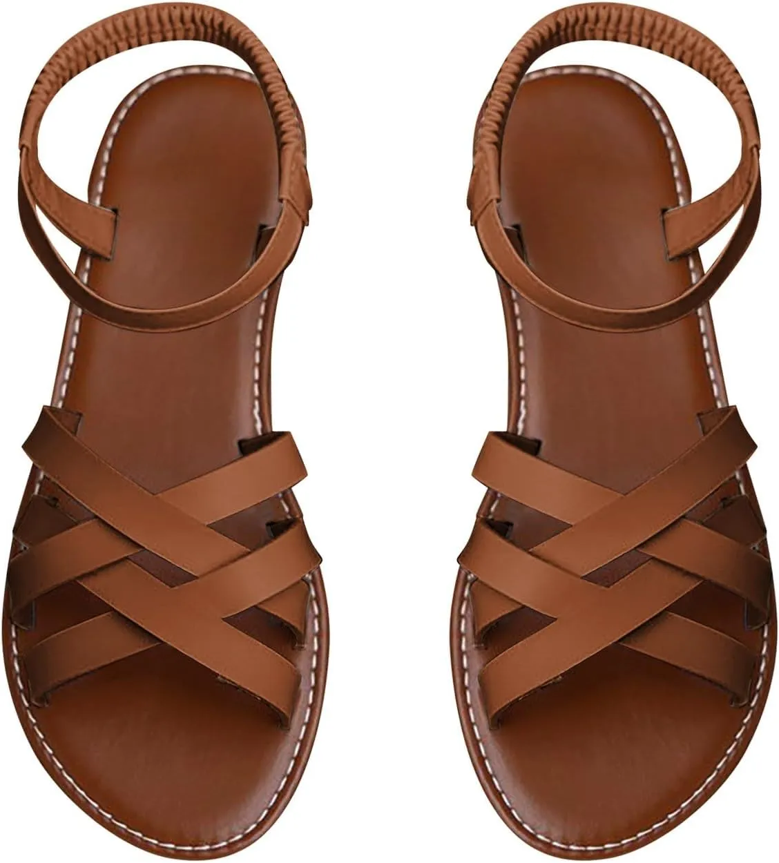 Womens Dressy Elastic Ankle Gladiator Sandals Back Zipper Comfy Roman Shoes Summer Cute Open Toe Slip On Cross Strappy Flat𝐬