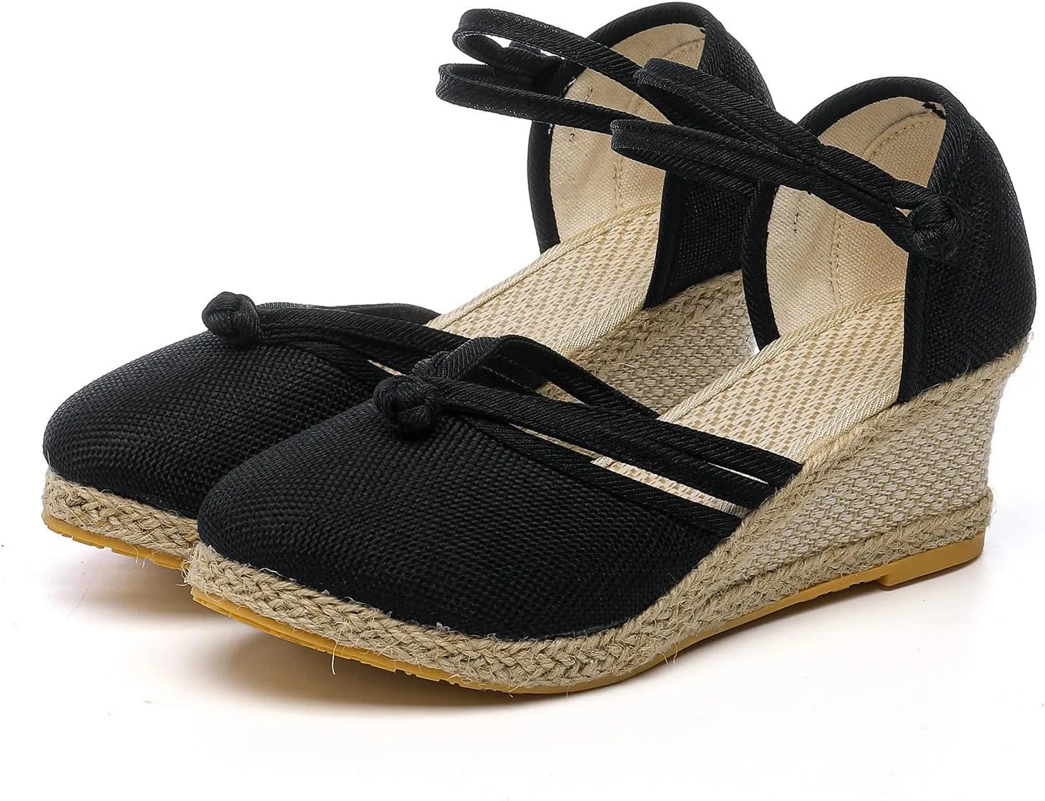 Women's Espadrilles Closed Toe Wedges Heels Sandals, Womens Close Toed Platform Wedge Shoes Comfortable Low Heel Canvas Dress Sandal for Outdoor Summer Beach with Ankle Strap