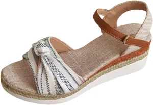 Women's Espadrilles Platform & Wedge Sandals Classic Bow Knot Open Toe Ankle Strap Retro Wedge Sandals 2024 Fashion Dress Shoes Arch Support Comfort Boho Beach Sandals