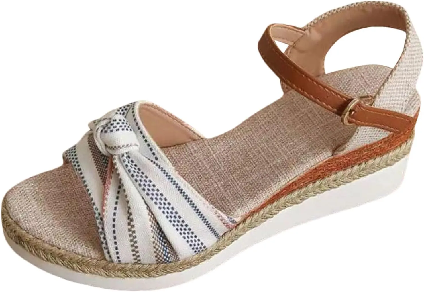 Women's Espadrilles Platform & Wedge Sandals Classic Bow Knot Open Toe Ankle Strap Retro Wedge Sandals 2024 Fashion Dress Shoes Arch Support Comfort Boho Beach Sandals