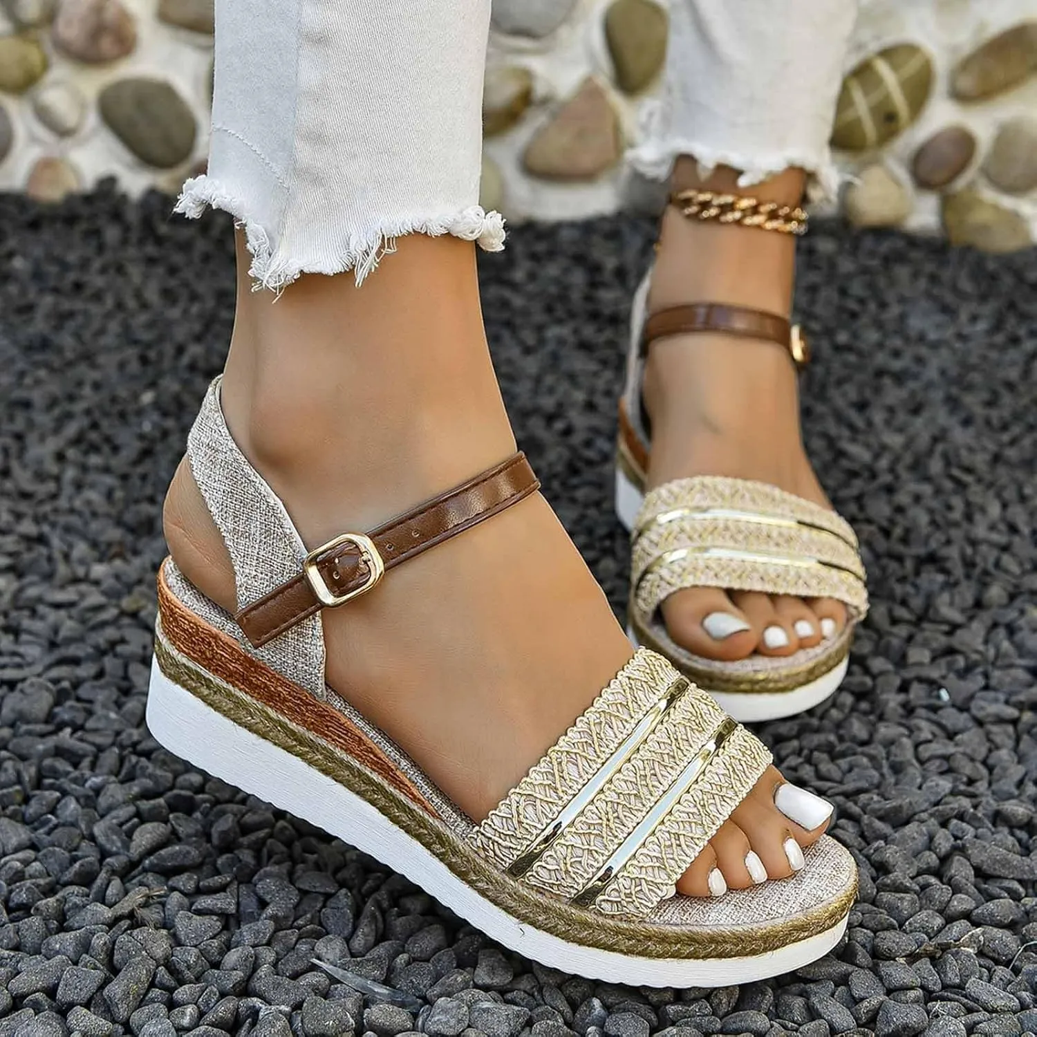 Women's Espadrilles Wedge Sandals Open Toe Ankle Strappy Vintage Lightweight Platform Sandals 2024 Fashion Trendy Stylish Summer Dress Shoes
