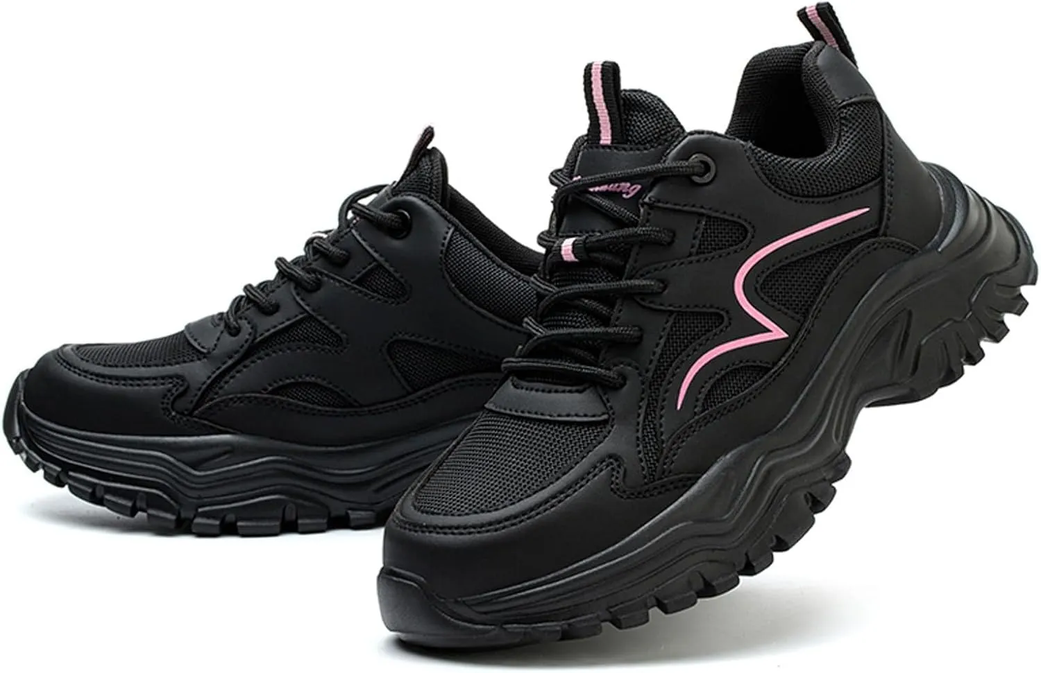 Women's Fashion Mesh Lace Up Velvet Thick Soled Labor Protective Shoes Boots Work Water Shoes for Women Peach