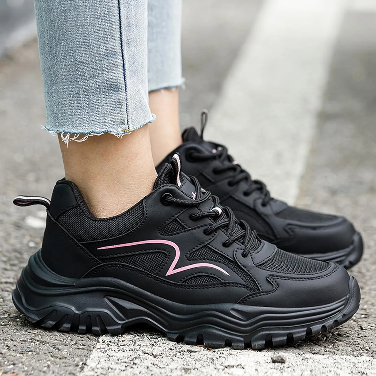 Women's Fashion Mesh Lace Up Velvet Thick Soled Labor Protective Shoes Boots Work Water Shoes for Women Peach