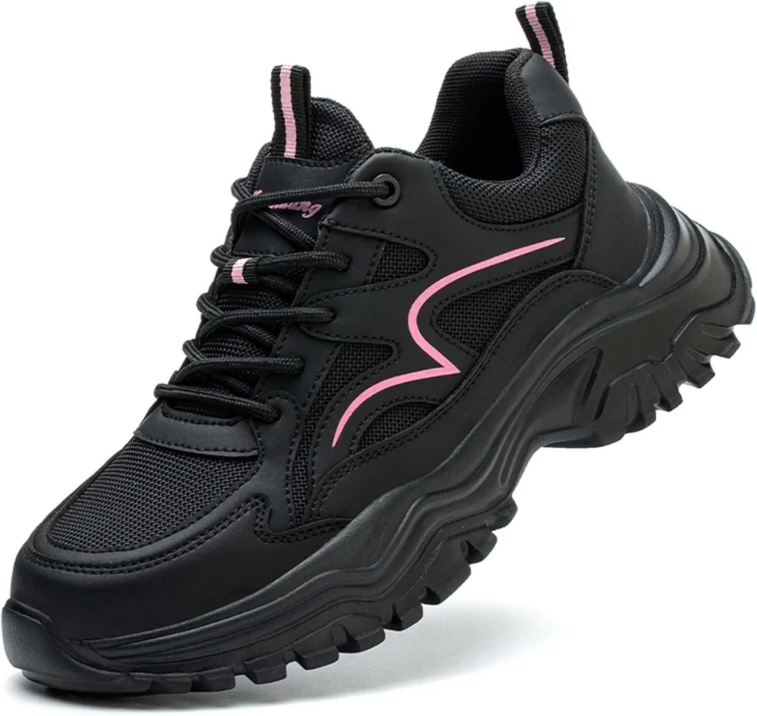 Women's Fashion Mesh Lace Up Velvet Thick Soled Labor Protective Shoes Boots Work Water Shoes for Women Peach