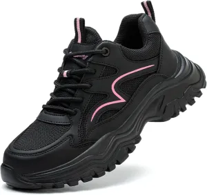Women's Fashion Mesh Lace Up Velvet Thick Soled Labor Protective Shoes Boots Work Water Shoes for Women Peach