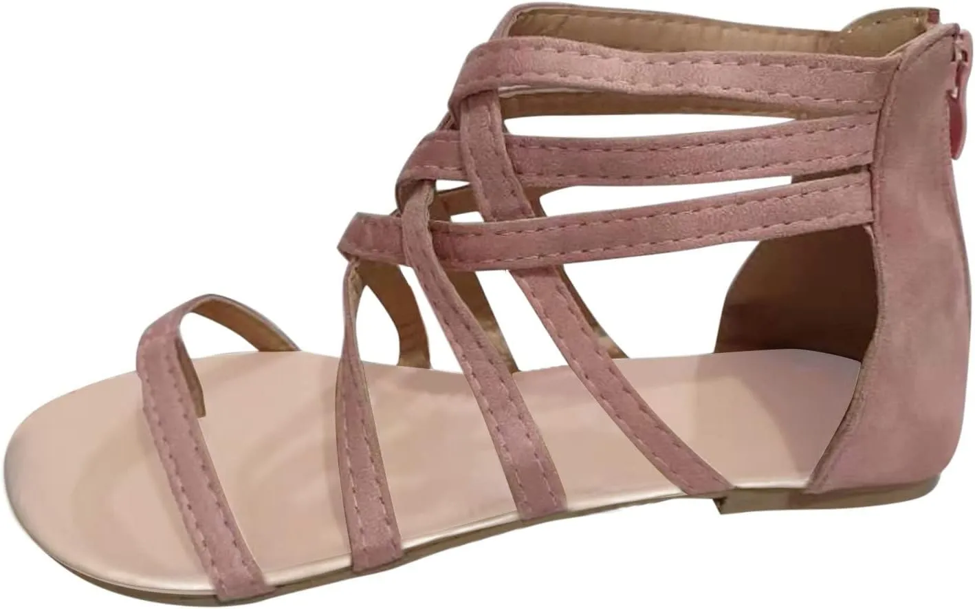 Women's Gladiator Sandals Comfortable Cross Strap Flats Dressy Summer Slip On Beach Slides Wide Width Open Toe Roman Sandals