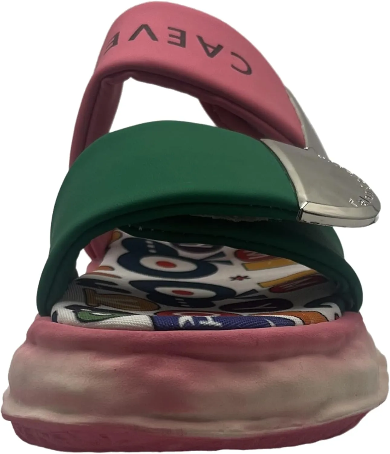 Women's Graffiti One Foot Stirrup Flat Sandals Summer Colorful Cartoon Printed Letters Thick Bottom Double Strap Design Leisure Beach Sandals Slippers