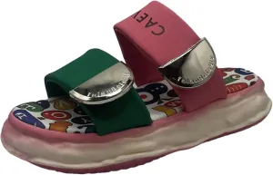 Women's Graffiti One Foot Stirrup Flat Sandals Summer Colorful Cartoon Printed Letters Thick Bottom Double Strap Design Leisure Beach Sandals Slippers