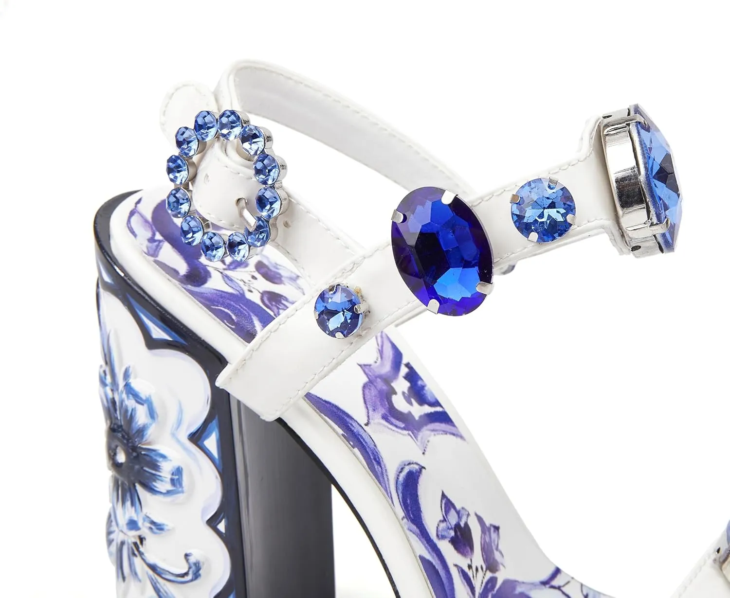 Women's Hand-Painted High Heels Gemstone Sandals Open Toe Chunky Heeled Bohemian Ethnic Style Pumps Fashion Ankle Buckle Sandals