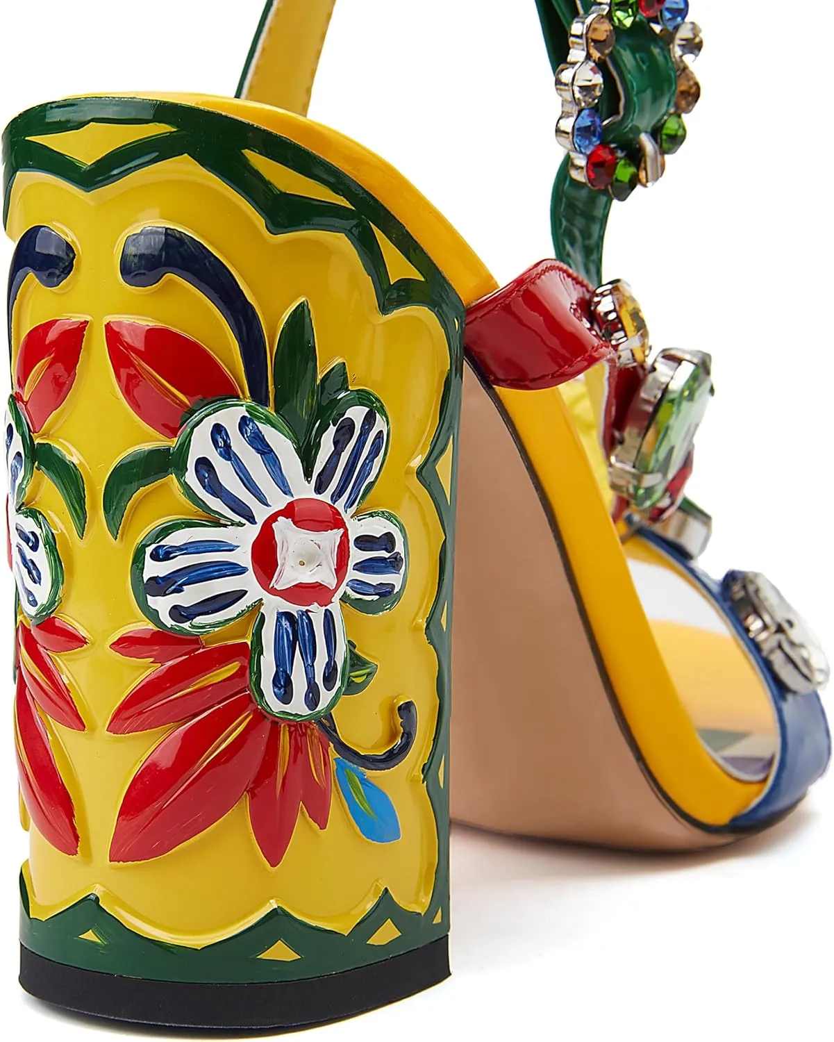 Women's Hand-Painted High Heels Gemstone Sandals Open Toe Chunky Heeled Bohemian Ethnic Style Pumps Fashion Ankle Buckle Sandals