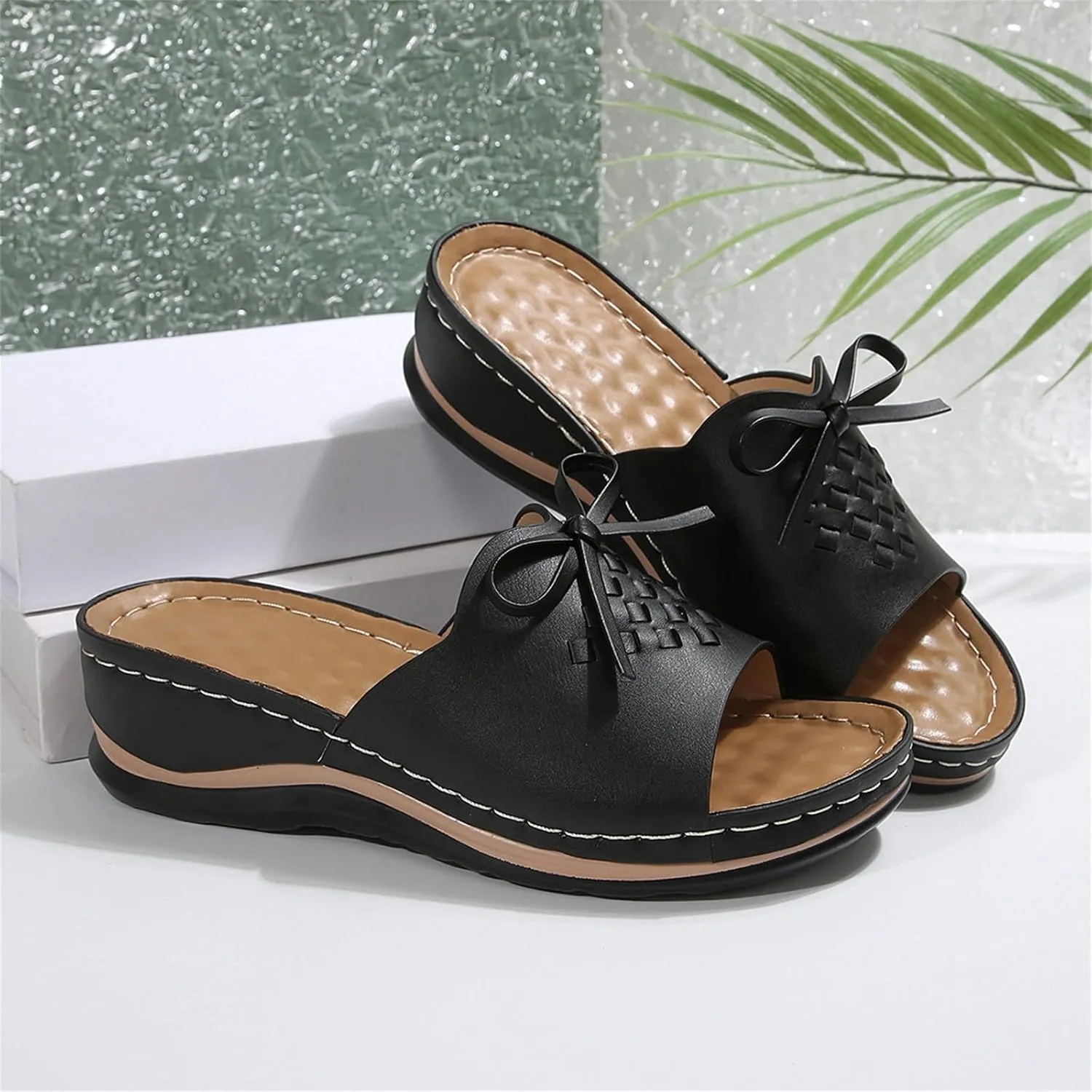 Womens Heeled Sandals Open Toe Slip On Block Chunky Ankle Strap Comfortable Backless Slide Dressy Flat Arch Support 2025 Summer High Heels on Platform Mules Shoes Casual Fish Mouth Slippers