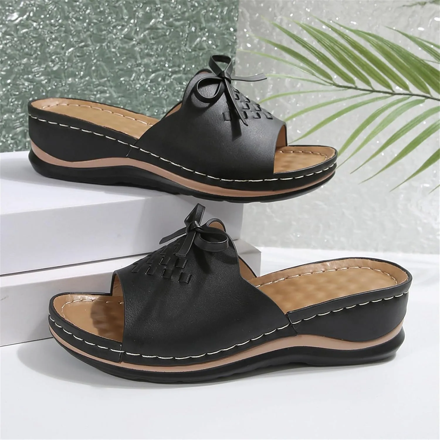 Womens Heeled Sandals Open Toe Slip On Block Chunky Ankle Strap Comfortable Backless Slide Dressy Flat Arch Support 2025 Summer High Heels on Platform Mules Shoes Casual Fish Mouth Slippers