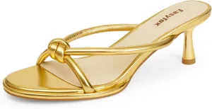 Womens Heeled Sandals Rounded Open Toe Kitten Heels Slip on Bow Mules Sandals Comfort Dress Party Shoes