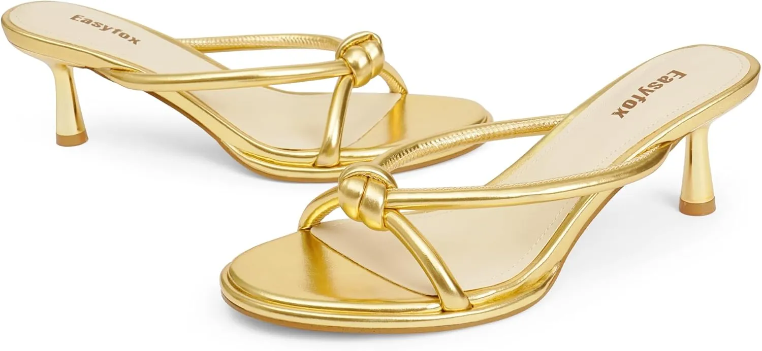 Womens Heeled Sandals Rounded Open Toe Kitten Heels Slip on Bow Mules Sandals Comfort Dress Party Shoes