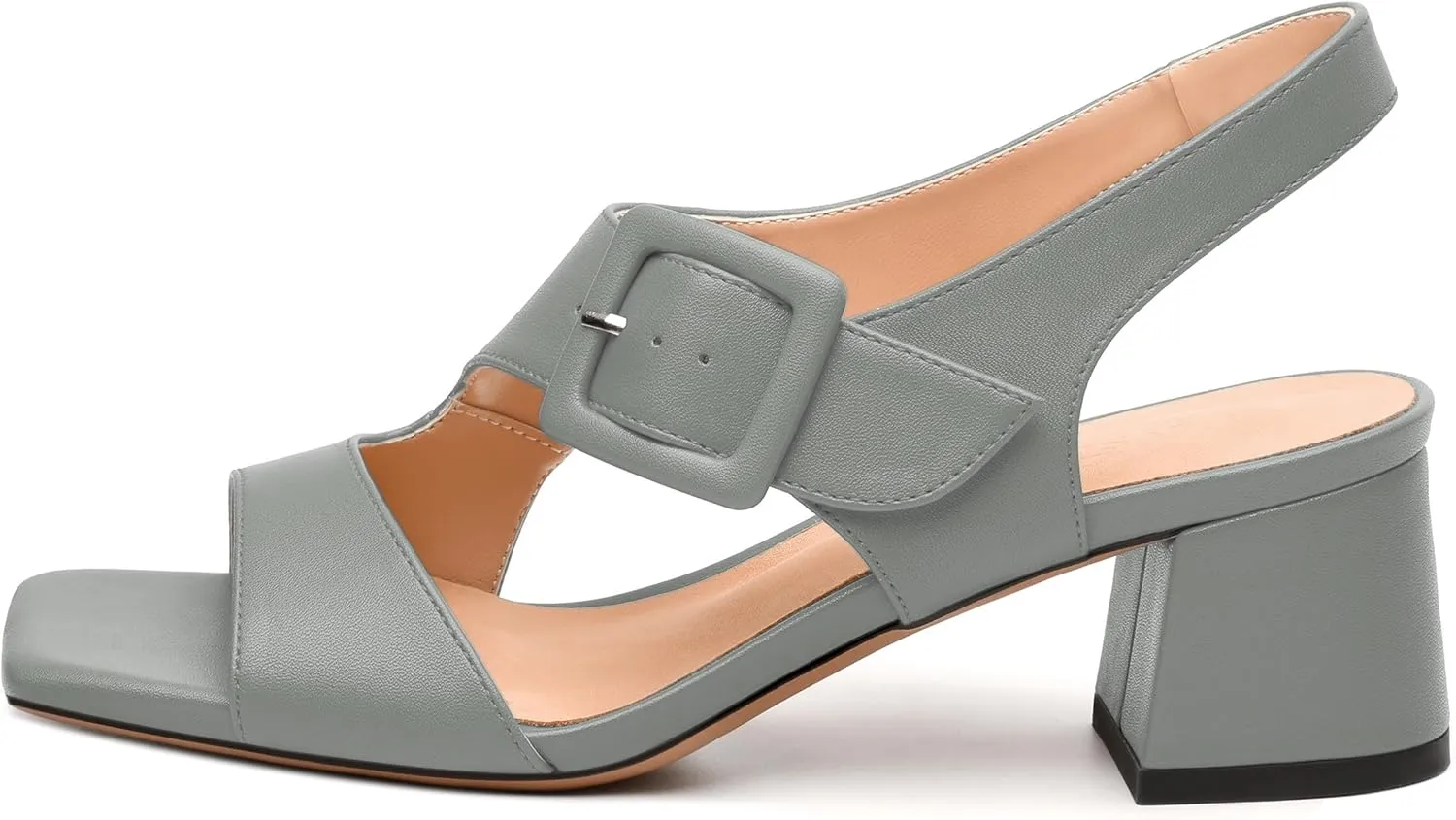 Womens Heeled Sandals Shoes, Square Peep Toe Mid Block Heel Ankle Strap Sandals for Women, Leather Insole Open Toe Chunky Heel Sandals 2"