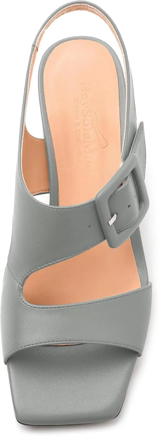 Womens Heeled Sandals Shoes, Square Peep Toe Mid Block Heel Ankle Strap Sandals for Women, Leather Insole Open Toe Chunky Heel Sandals 2"