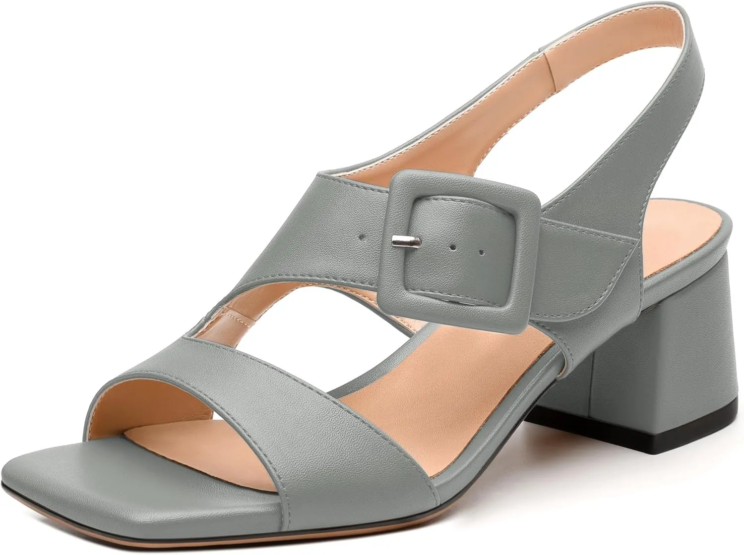 Womens Heeled Sandals Shoes, Square Peep Toe Mid Block Heel Ankle Strap Sandals for Women, Leather Insole Open Toe Chunky Heel Sandals 2"