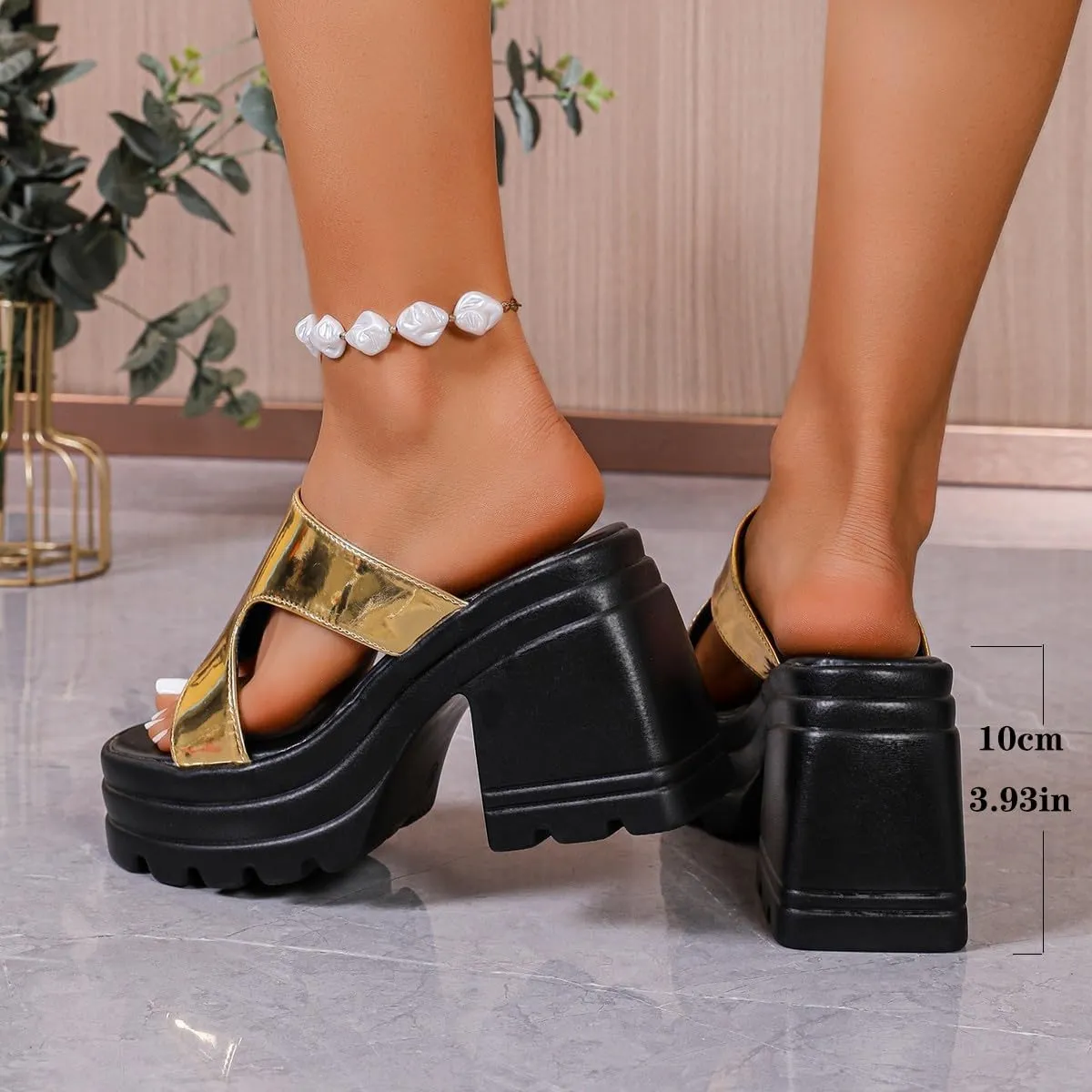 Women's Heels Sandals Peep Toe Slip On Sparkly Orthopedic Block Platform Sandal Slingback Mid Heeled Casual Summer Comfy Shoes