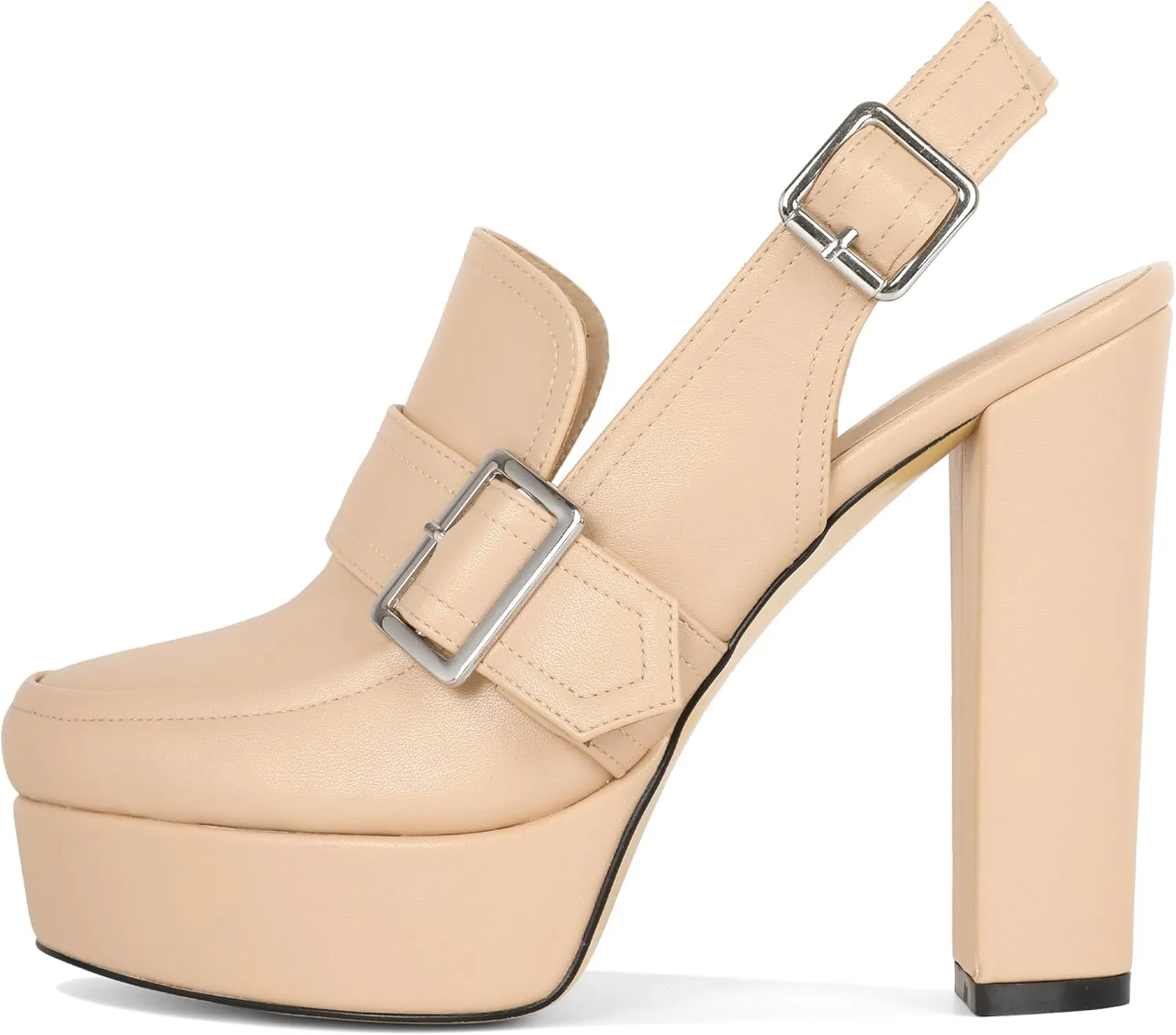 Women's High Heel Loafers Platform Pumps Round Toe Heels Chunky Heel Pumps Stylish Comfortable 4.8 Inch Slingback Heels