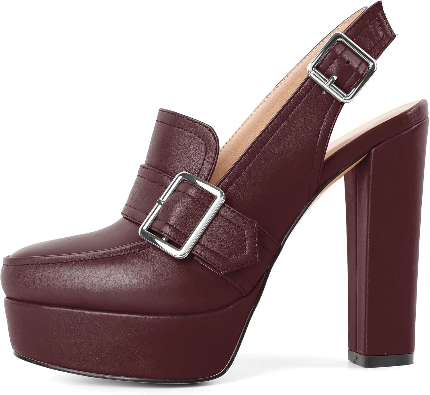 Women's High Heel Loafers Platform Pumps Round Toe Heels Chunky Heel Pumps Stylish Comfortable 4.8 Inch Slingback Heels