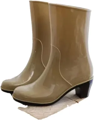 Women's High Top Mid-Calf Rain Soft Sole Non Slip Square Heel Waterproof Flower Work Shoes