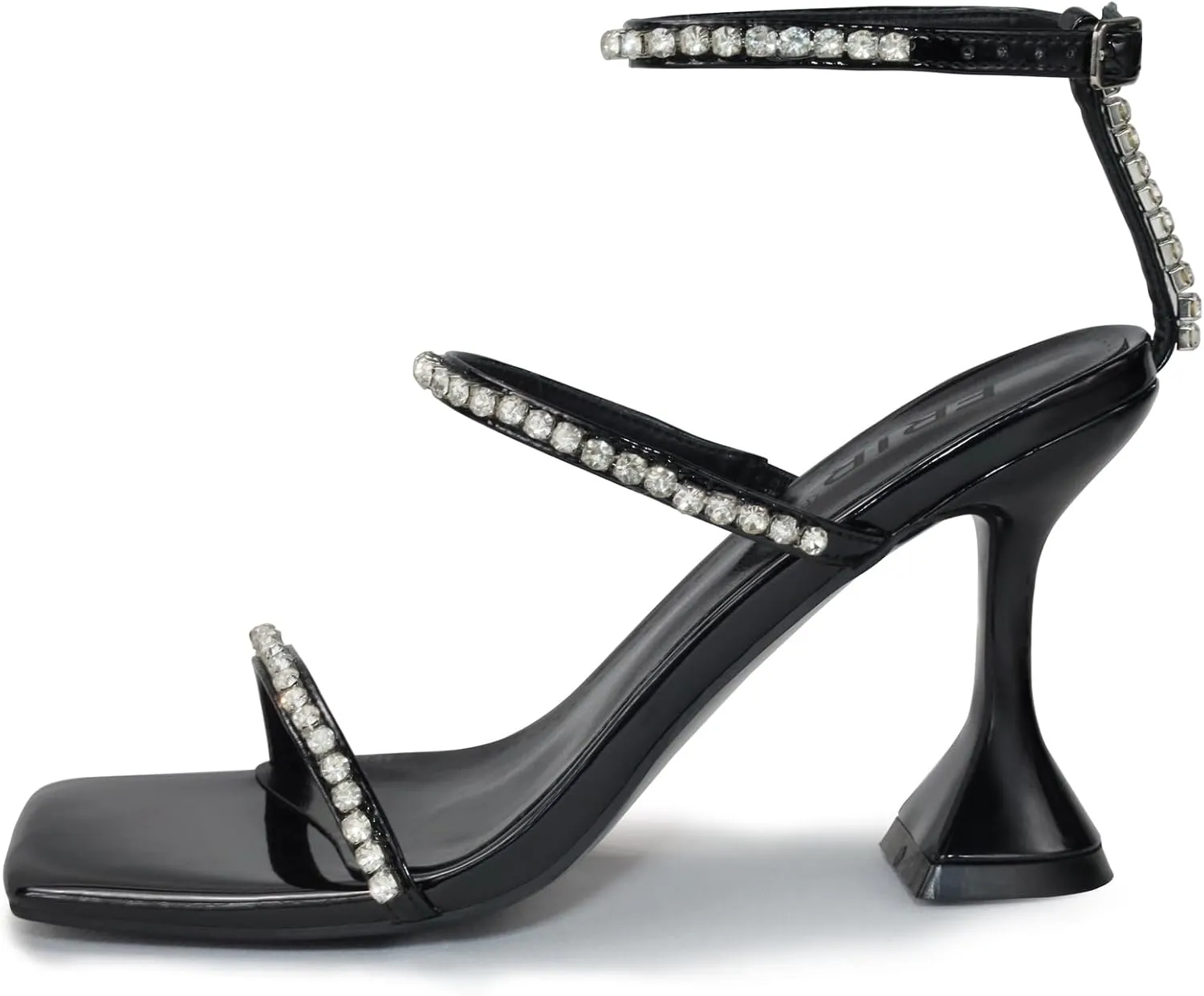 Women's Kitten Heel Rhinestone Sandals Lace Up Slingback Square Open Toe Heels Sparkling Sandals with Stiletto Buckle Strap for Dress Party Prom Wedding High Heeled Shoes