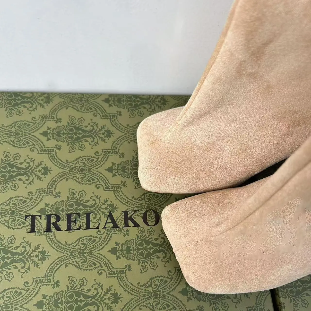 Women's Knee High Boots Green Suede Wide Calf Stiletto Long Booties Square Toe Pull On High Heel Riding Boots for Women Ladies Fashion Dress Tall Boots