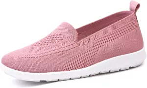 Women's Knitted Mesh Comfort Loafers,Slip on Lightweight Soft Lightweight Casual Shoes,Summer Knit Ballet Flat Sneakers. (Pink,5)
