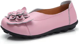 Women's Leather Flowers Loafers Lightweight Comfortable Round Toe Soft Bottom Walking Shoes Summer Casual Slip On Moccasins Driving Flats Outdoor Work Shoes