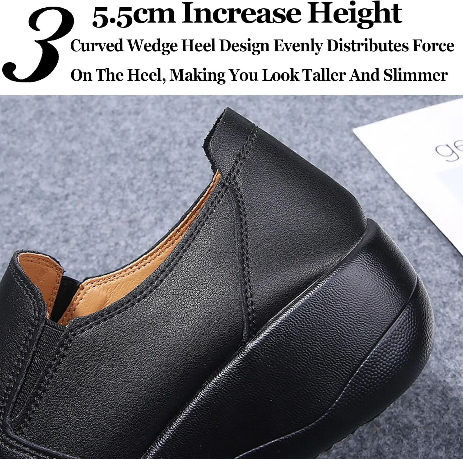 Women's Leather Rocker Loafers Comfort Round Toe Non Slip Slip-On Platform Walking Shoes Casual Outdoor Mom Shoes