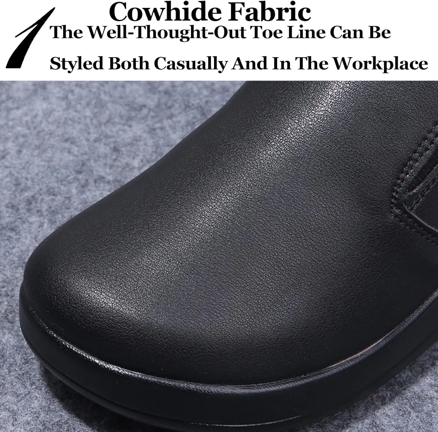 Women's Leather Rocker Loafers Comfort Round Toe Non Slip Slip-On Platform Walking Shoes Casual Outdoor Mom Shoes