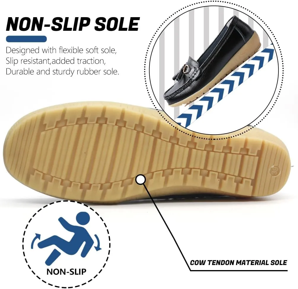 Women's Loafers Slip On Moccasins Casual Round Toe Soft Leather Lightweight Flats Driving Shoes Comfort Walking Shoes