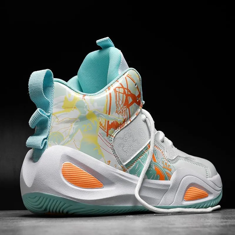 Womens Mens High-Top Basketball Shoes Breathable Lightweight Fashion Graffiti Athletic Sneakers Unisex Non Slip Outdoor Cushioning Training Sport Shoes