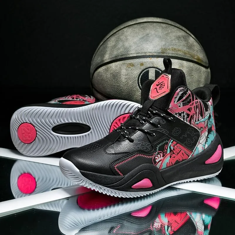 Womens Mens High-Top Basketball Shoes Breathable Lightweight Fashion Graffiti Athletic Sneakers Unisex Non Slip Outdoor Cushioning Training Sport Shoes