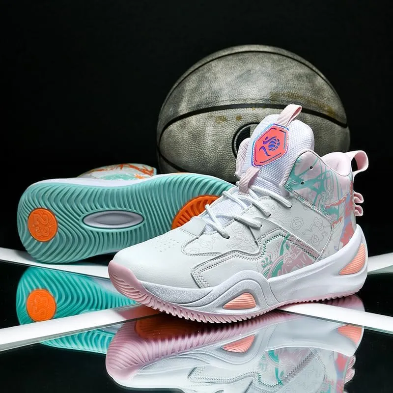 Womens Mens High-Top Basketball Shoes Breathable Lightweight Fashion Graffiti Athletic Sneakers Unisex Non Slip Outdoor Cushioning Training Sport Shoes