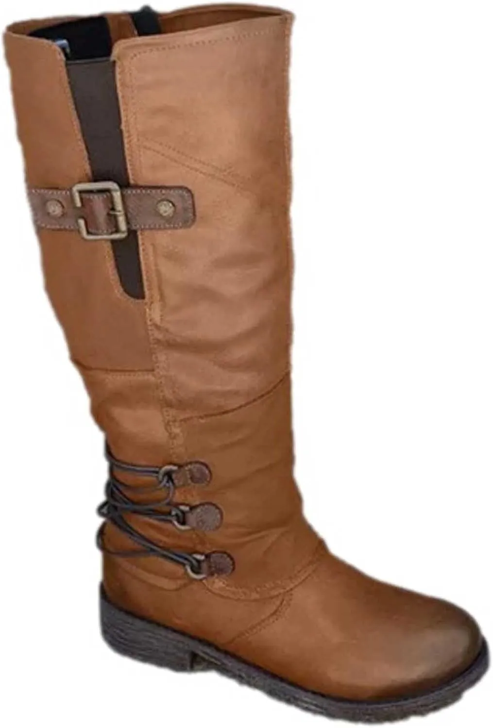 Women's Mid Calf Dress Boots Biker Boots Zipper Round Toe Chunky Low Heel Combat Riding Fashion Winter Boots