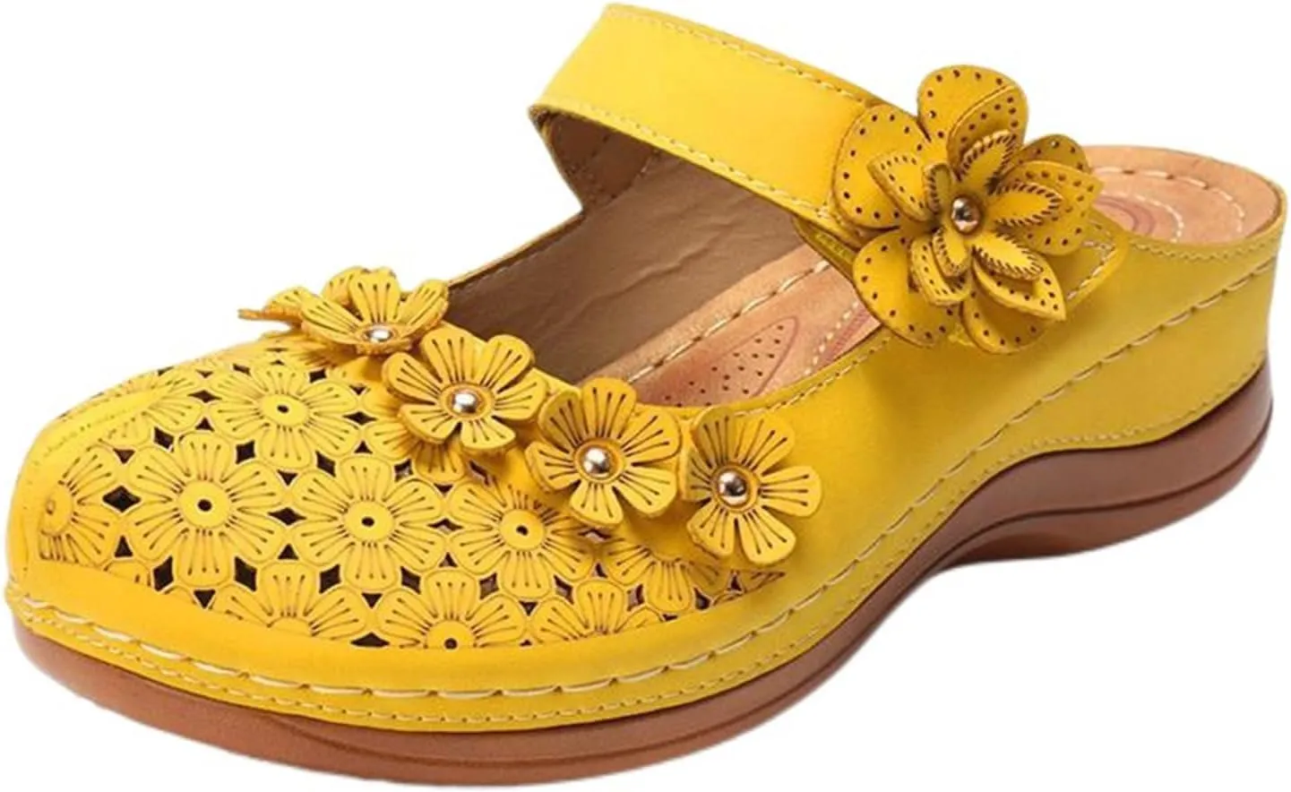 Womens Mule Closed Toe Slip On Clogs Mules Shoes for Women Dressy Summer Casual Wedge Sandals with Adjustable Hook Loop Comfortable Low Heel Orthopedic Sandal Round Head Anti-Slip Soft Bottom Footwear