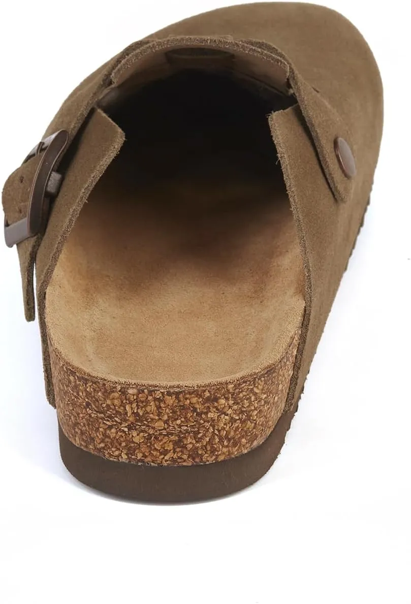 Women's Mules Clogs with Arch Support Cork Footbed Suede Clogs Adjustable Buckle Sandals