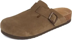 Women's Mules Clogs with Arch Support Cork Footbed Suede Clogs Adjustable Buckle Sandals