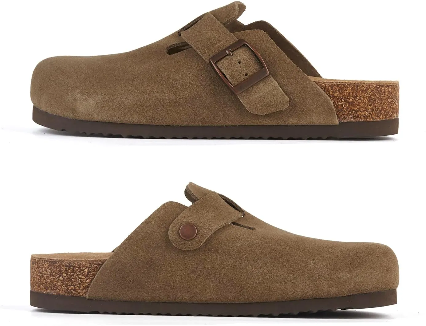 Women's Mules Clogs with Arch Support Cork Footbed Suede Clogs Adjustable Buckle Sandals