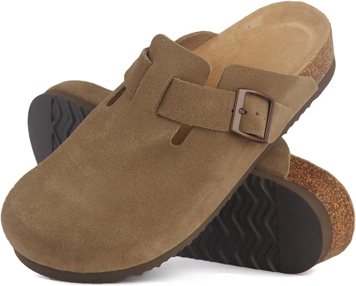 Women's Mules Clogs with Arch Support Cork Footbed Suede Clogs Adjustable Buckle Sandals