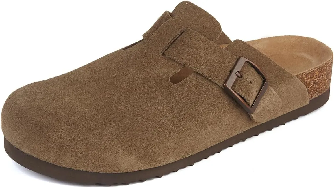 Women's Mules Clogs with Arch Support Cork Footbed Suede Clogs Adjustable Buckle Sandals